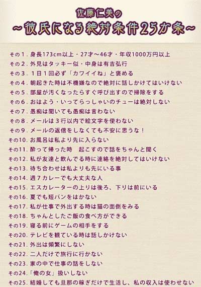 佐藤仁美の彼氏になる絶対条件