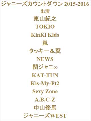 『ジャニーズカウントダウンコンサート2015-2016』出演者