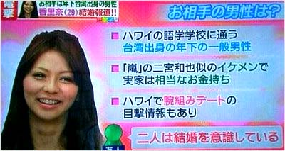 香里奈の結婚がテレビ番組で報道された際の写真