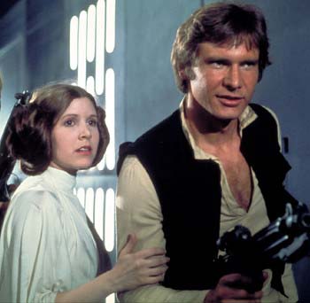レイア姫役を演じていたキャリー・フィッシャー、ハン・ソロ役を演じていたハリソン・フォードの写真