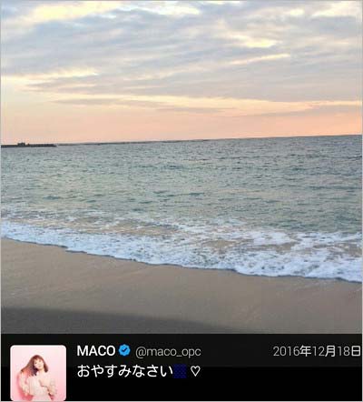 MACOがツイッターに投稿した海辺の写真