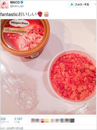 MACOがツイッターに投稿したアイスが2つ並ぶ写真、「fatasticおいしい」ツイート