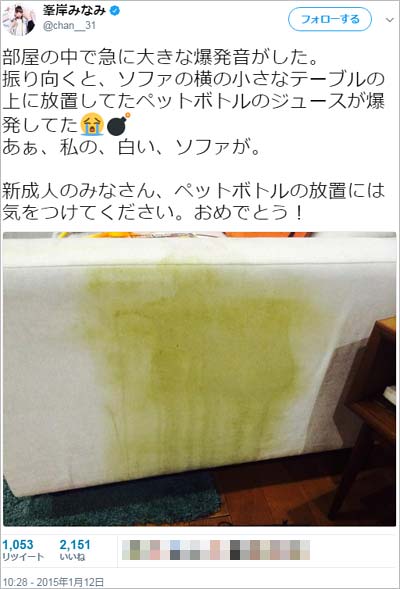 峯岸みなみのシミ付きソファー