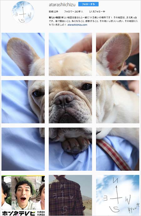 新しい地図の公式インスタグラムに投稿された草彅剛の愛犬・くるみちゃん