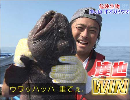オオカミウオを釣り上げた山口達也