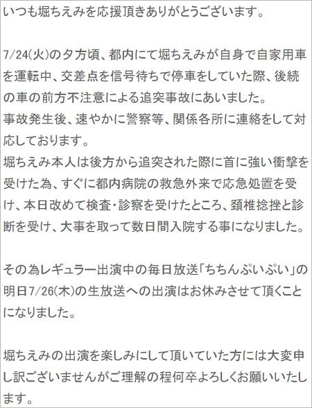 堀ちえみのむち打ち発表