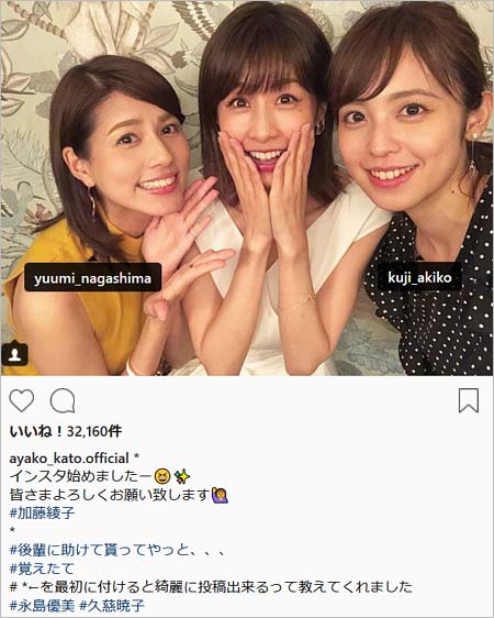 加藤綾子アナのインスタグラム投稿