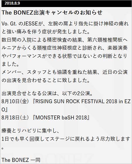 JESSEの活動休止報告