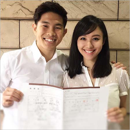 井岡一翔選手と谷村奈南が入籍、結婚発表時のツーショット写真