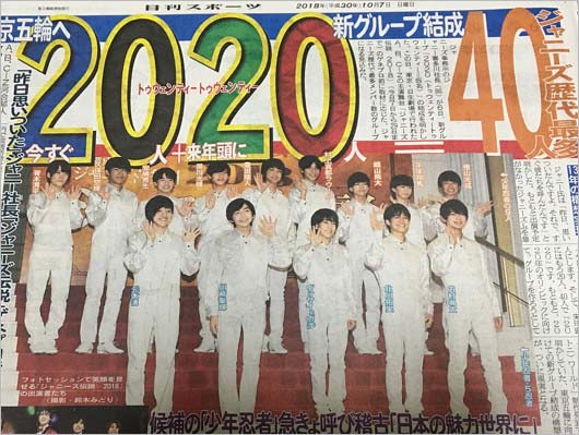 2020 トゥエンティー・トゥエンティー トニトニ結成発表のスポーツ紙画像