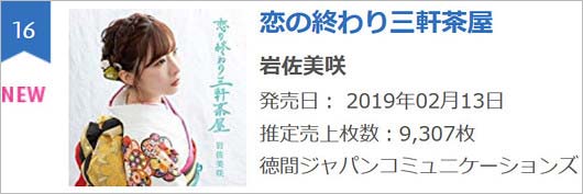 『恋の終わり三軒茶屋』の初登場順位・初週売り上げ枚数