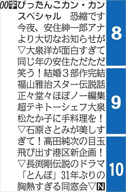7月5日放送『ぴったんこカン・カン』番組ラテ欄