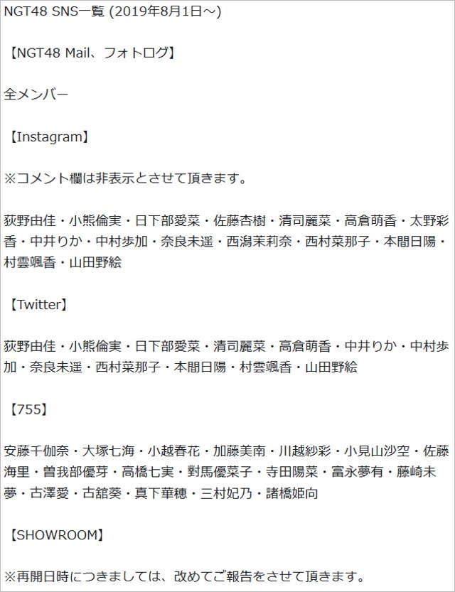 NGT48メンバー使用SNS一覧画像