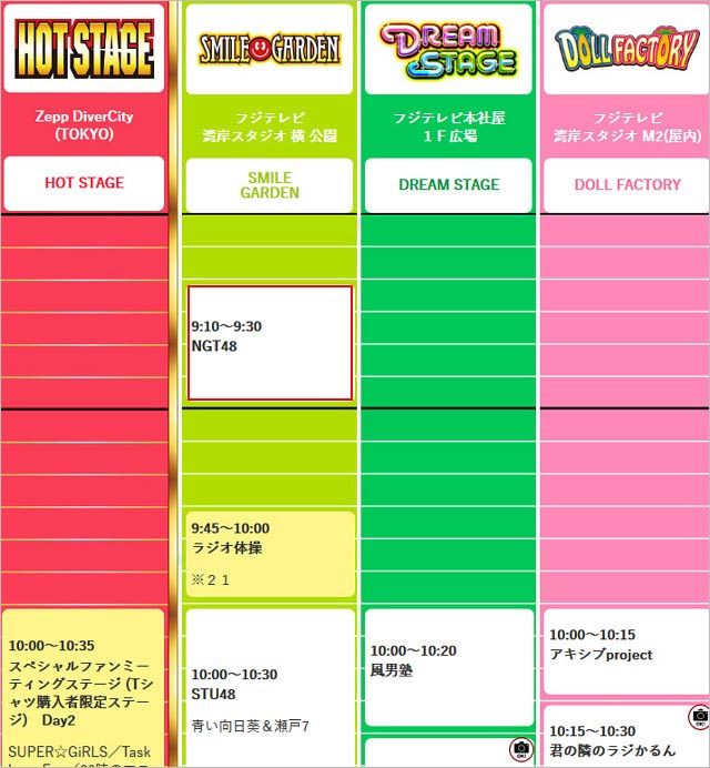 TIF2019 8月3日のタイムスケジュール画像