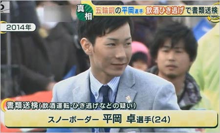 プロスノーボーダー平岡卓容疑者の書類送検報道の画像