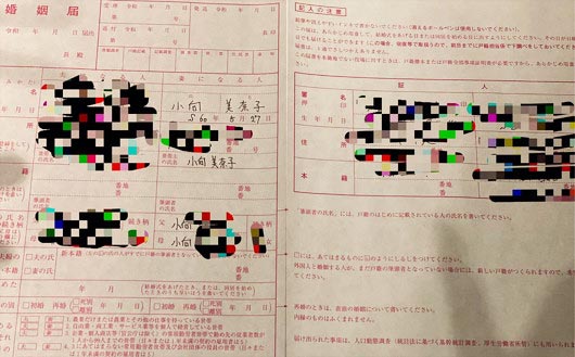 小向美奈子が結婚?婚姻届の写真