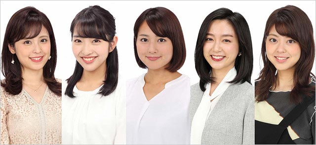 バイキング日替わり出演の久慈暁子アナ、藤本万梨乃アナ、永尾亜子アナ、佐久間みなみアナ、杉原千尋アナ