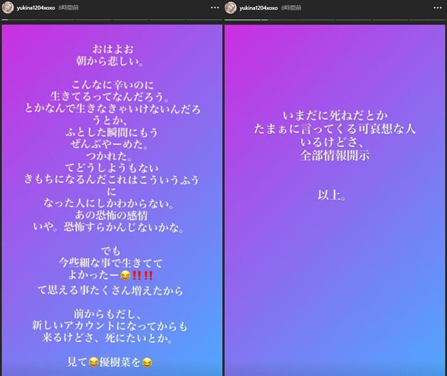 木下優樹菜のインスタストーリーズ・誹謗中傷に対して情報開示請求を示唆