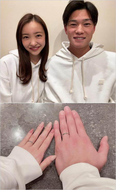 板野友美と高橋奎二投手の2ショット&指輪写真