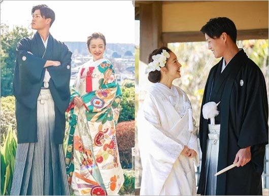 板野友美と夫・高橋奎二投手の和装姿の結婚式前撮り画像