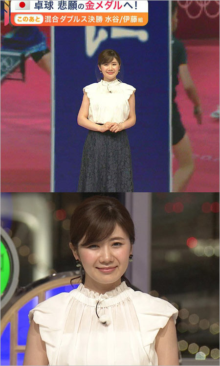 福原愛が卓球混合ダブルス決勝中継でテレビ出演時の画像