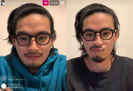 岡田健史がロン毛にヒゲヅラでインスタライブ画像