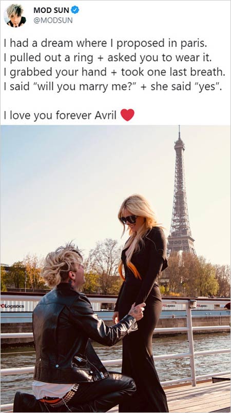 モッド・サンがアヴリル・ラヴィーン婚約発表コメント