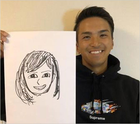 山田遥楓選手と妻の似顔絵画像