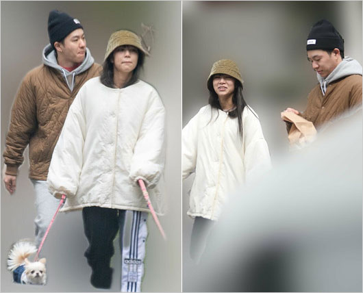 北野日奈子と彼氏・高橋龍輝の犬の散歩画像