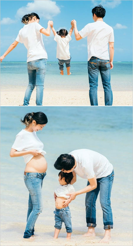 酒井千佳と再婚相手の夫と娘、マタニティフォト画像
