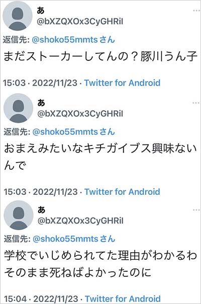 中川翔子への誹謗中傷Twitter画像