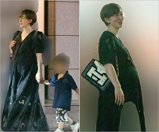 第2子出産直前の滝川クリステルと子供の画像