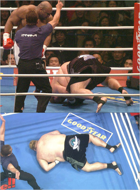 曙太郎がボブ・サップとK-1で対戦、うつ伏せでKO負け時の画像