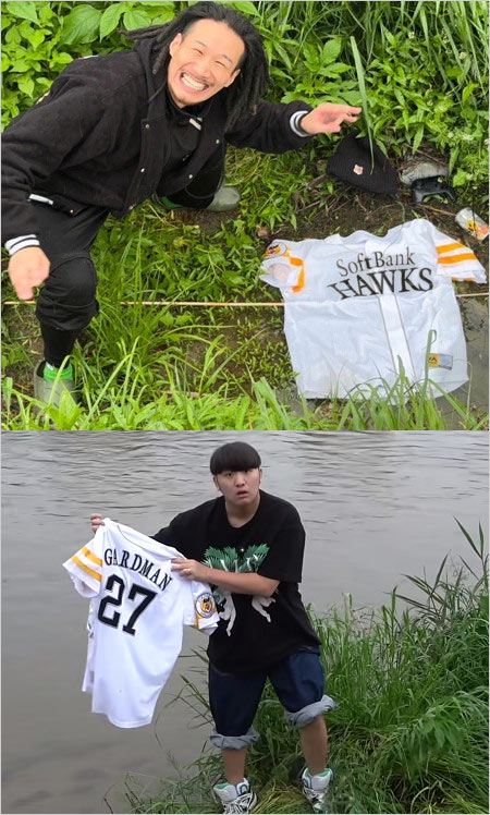 チャンネルがーどまんが福岡ソフトバンクホークスのユニフォーム川に捨て炎上動画の画像