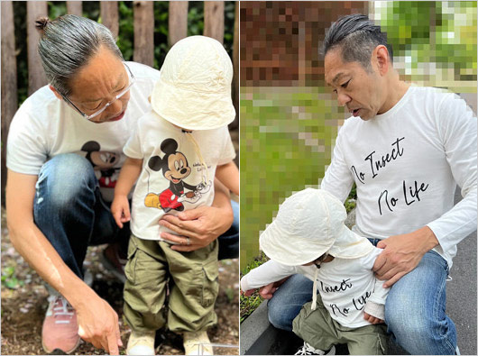 白髪頭の香川照之と子供の画像