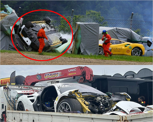 前澤友作クラッシュ事故現場の画像『フェラーリ・チャレンジ・ジャパン ラウンド3』で発生