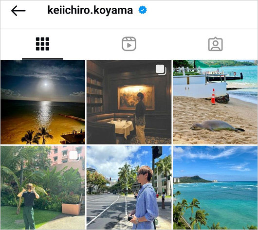 NEWS小山慶一郎が妻・宇野実彩子とハワイ旅行中のインスタグラム投稿画像