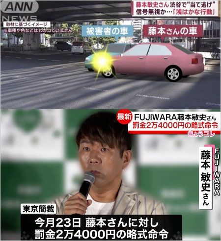 フジモン当て逃げ事故・信号無視事件で有罪判決・前科持ち報道の動画