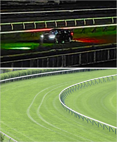 角田大河騎手が自動車で函館競馬場・芝コース侵入時の画像