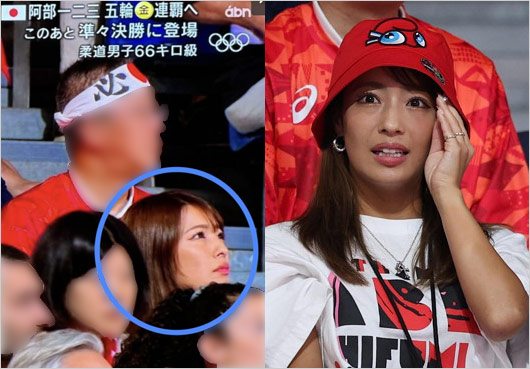 橋本梨菜がTEAM ABE Tシャツ着用し阿部一二三選手のパリ五輪試合を現地観戦画像