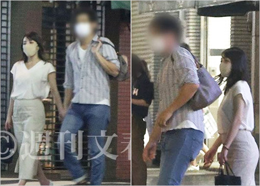 NHK赤木野々花アナと元彼氏の番組ディレクターの2ショット画像(週刊文春撮影)