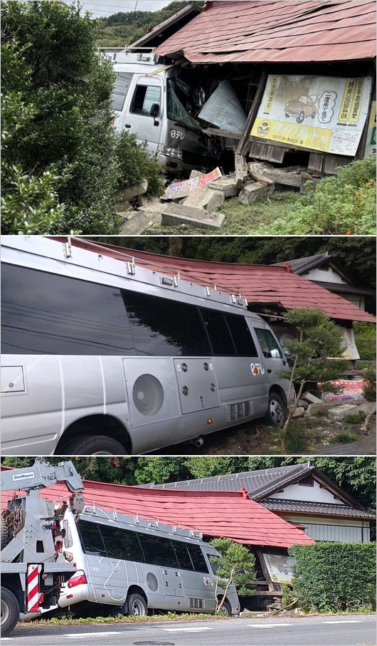 日本テレビ・マイクロバス(中継車両・ロケバス)交通事故画像