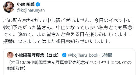 小嶋陽菜が暴行被害事件後のX投稿