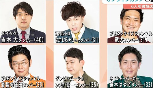 オンラインカジノ違法賭博事件で書類送検の吉本興業お笑い芸人6人の画像