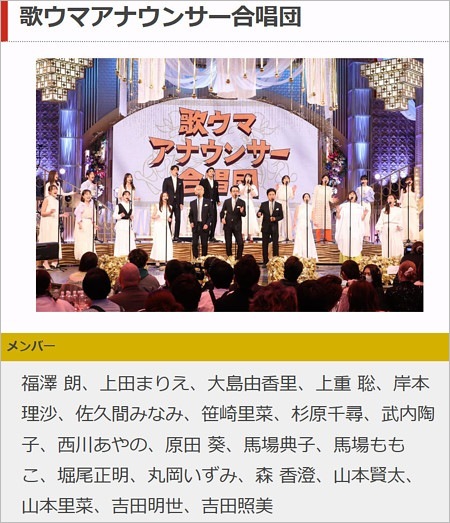 『オールスター合唱バトル2025』山本賢太アナの名前削除前&写真差し替え前