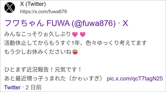 フワちゃん芸能活動再開予告の最新X投稿(サブスク投稿前の誤爆)