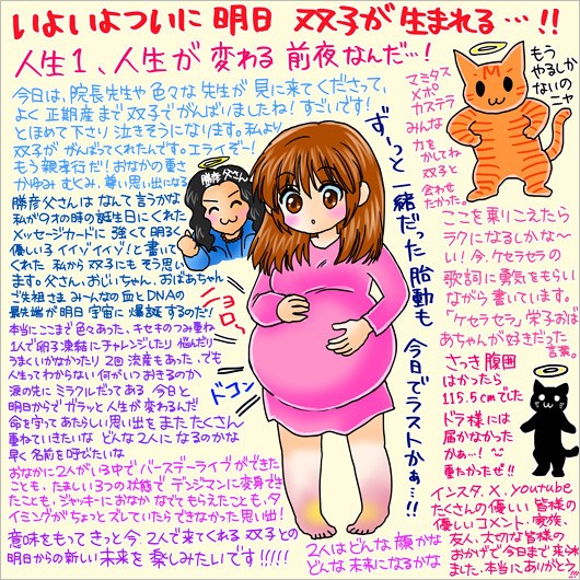中川翔子が双子出産前日の絵日記