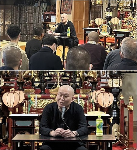 千原せいじが天台宗の和尚として講演時の姿