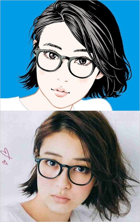 江口寿史がトレパクした元ネタ写真とメガネ女子イラスト(Zoffコラボキャンペーン)
