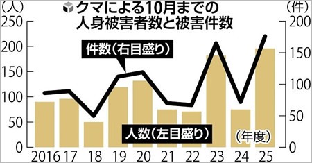 クマ被害者・被害件数のグラフ